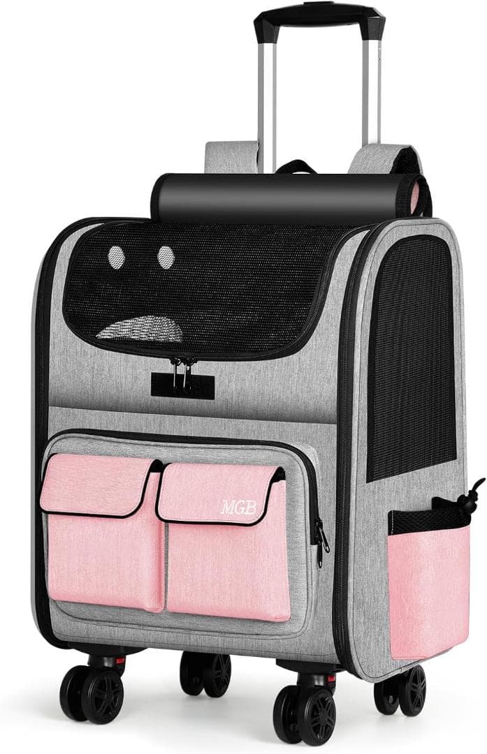 2月迄　ペットキャリー リュック キャスター付き 猫 犬 静音 ピンク