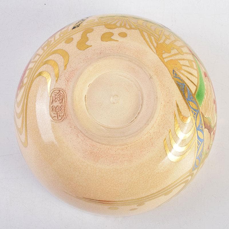 茶道具　京焼　森里陶楽造　色絵金彩　扇流絵　茶碗　共箱　C　8905