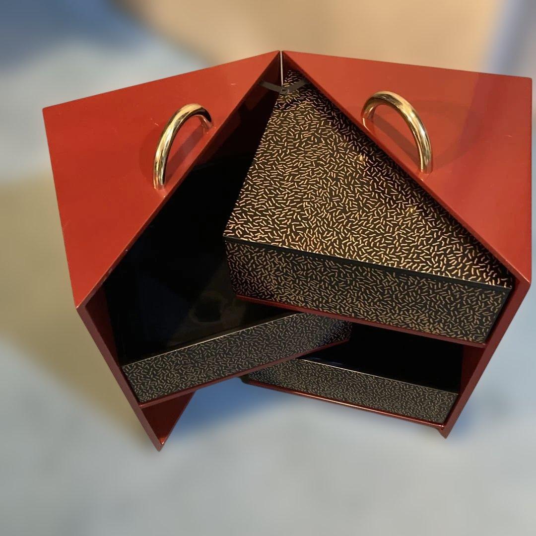 コシノヒロコ 重箱セット　おかもち　3段重　持ち手金　マルチケース　（01）