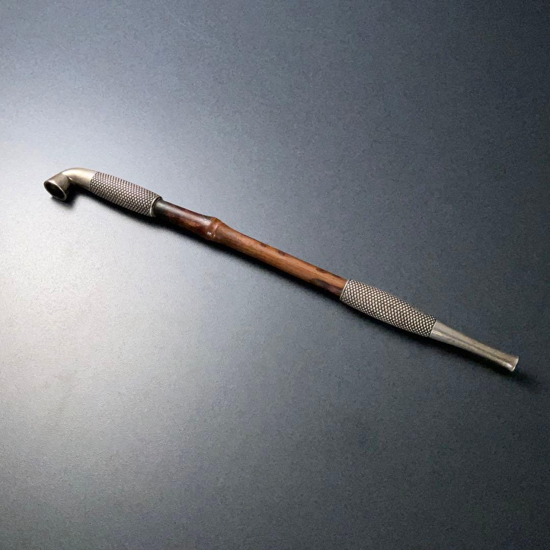 銀製煙管　霰文　キセル　アンティーク　骨董　6R1256お2