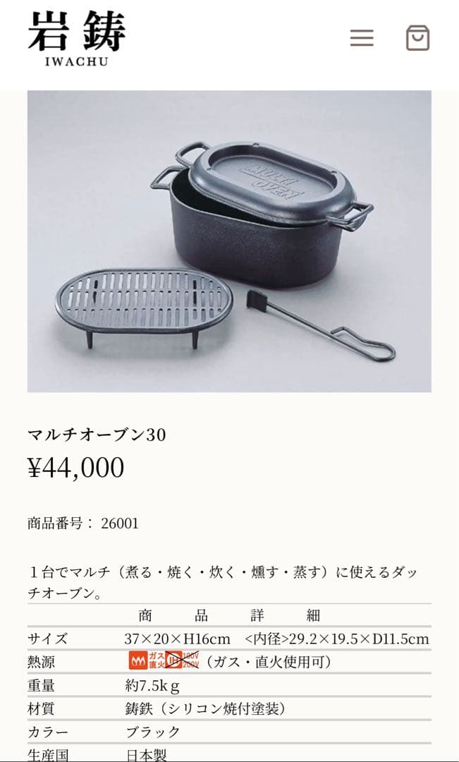 南部鉄器　岩鋳　マルチオーブン 26-001 GOC0801 ダッチオーブン