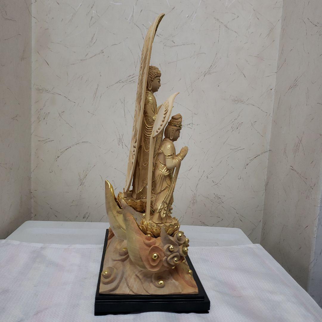 Ｂフライデー　仏像★伽耶材 阿弥陀如来三尊像6寸立★観音菩薩・勢至菩薩淡彩色錐金