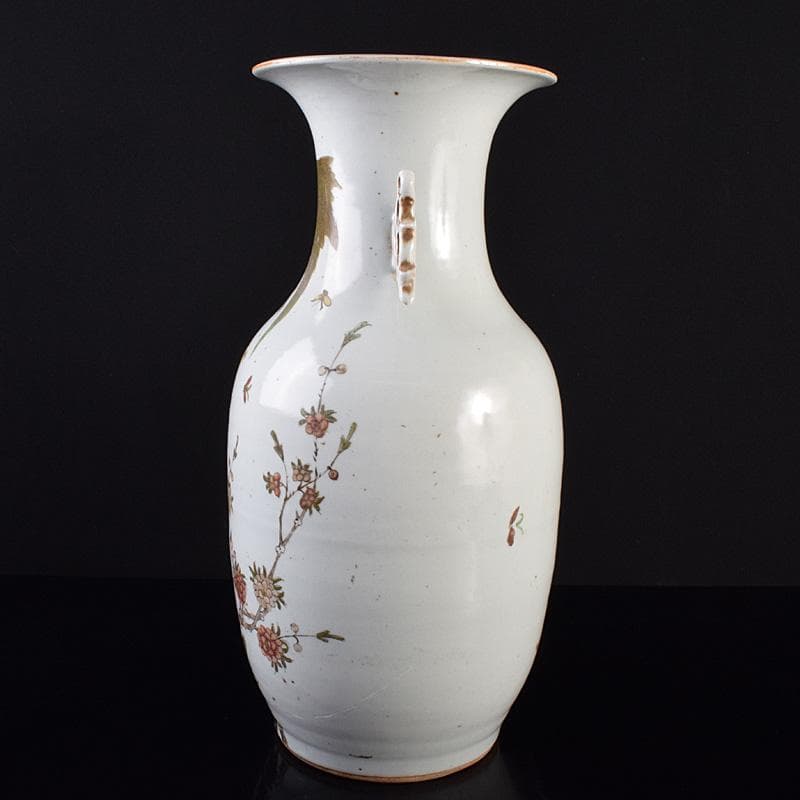 中国　粉彩花鳥文　双耳瓶　高さ約41cm　V　R7643F