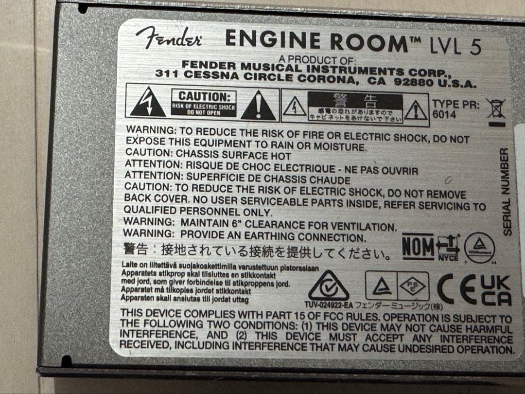 ギター Fender ENGINE ROOM LVL5 Power Supply100V