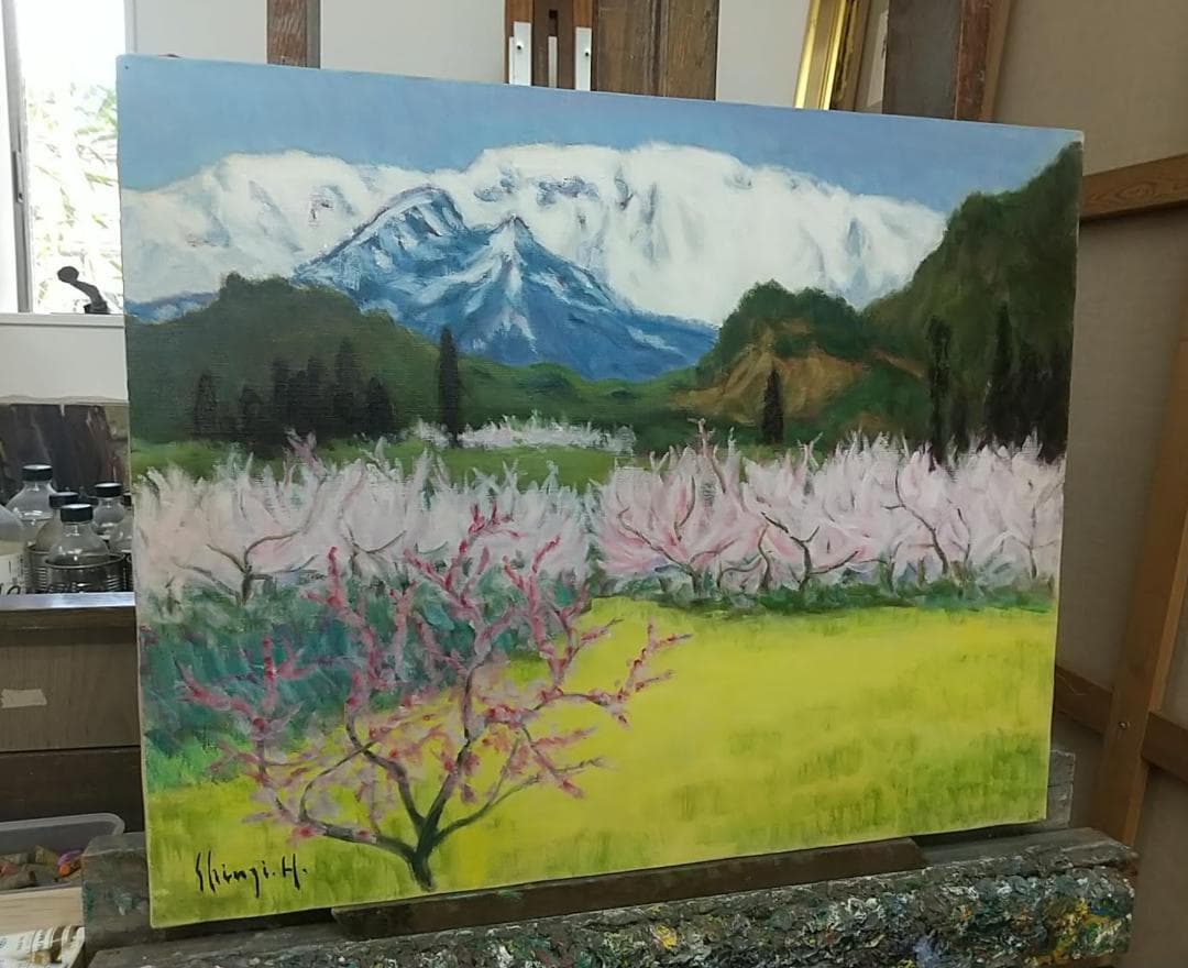 油絵 F15「早春」1984 油彩画 絵画