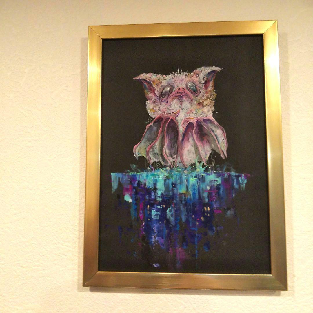 蝙蝠 コウモリ 白 蚕 創作 珍獣 動物 原画 アート 絵画 画家 インテリア