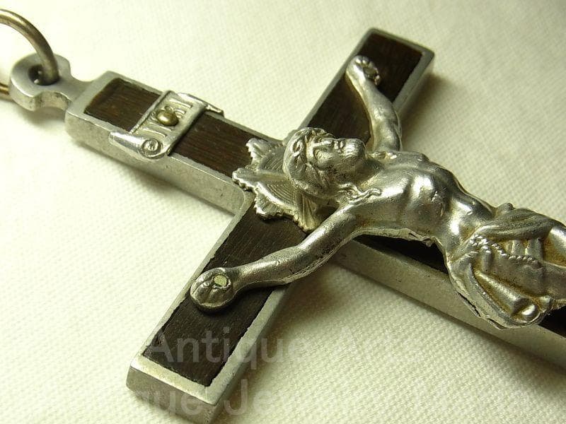 c1592【大型サイズ】フランス アンティーク クロス（軽金属＋黒檀）