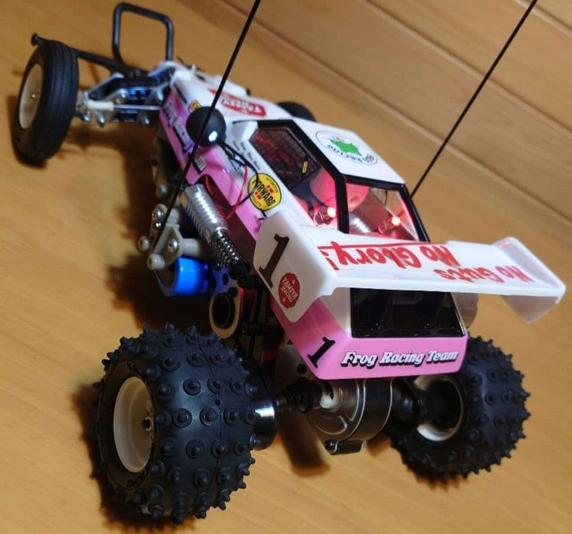 タミヤXBマイティフロッグ前後LEDライト付プロポ付き塗装済み完成品未使用品