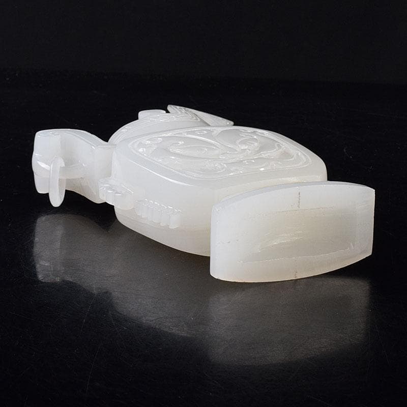 中国　玉石白玉彫刻　林權作　白玉樽　証明書・鏡面台付　V　R8720