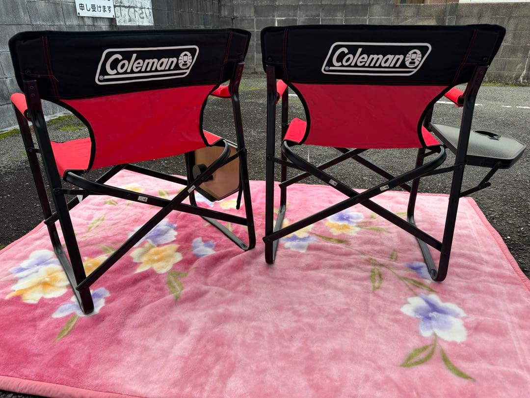 ２脚セットcoleman コールマン デッキチェアST ディレクター テーブル付