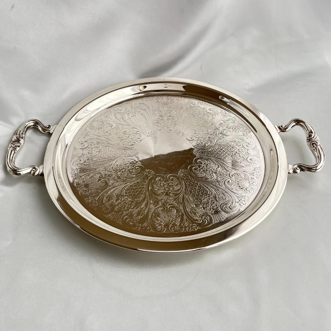 【ビクトリアン】ドリンクトレー / ギャラリートレー【シルバープレート】33cm