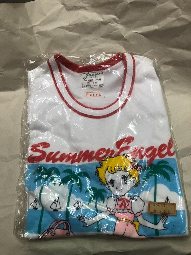 女の子　半袖　日本製　白地に赤　100cm　昭和レトロ　綿100%　未開封未使用