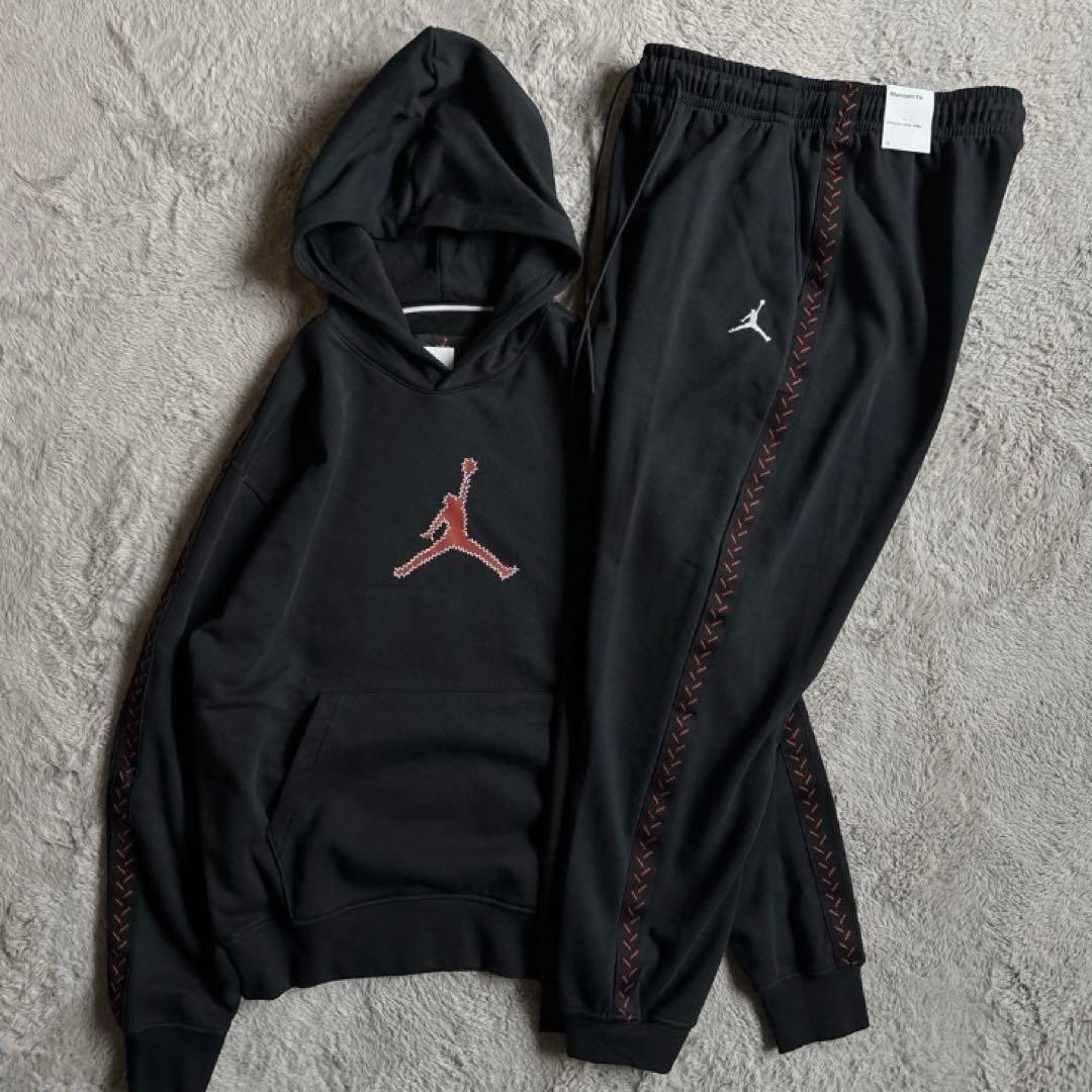 早い者勝ち！Jordan ブラック フーディーとパンツセット　Ｌ