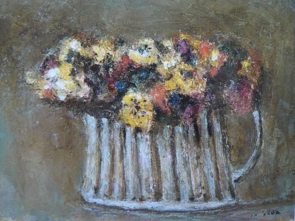 須田寿　縞の壷　レゾネより　状態良好　新品額・マット付