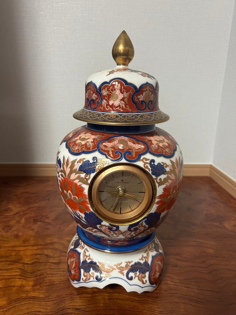 陶器製 壺型時計 花柄