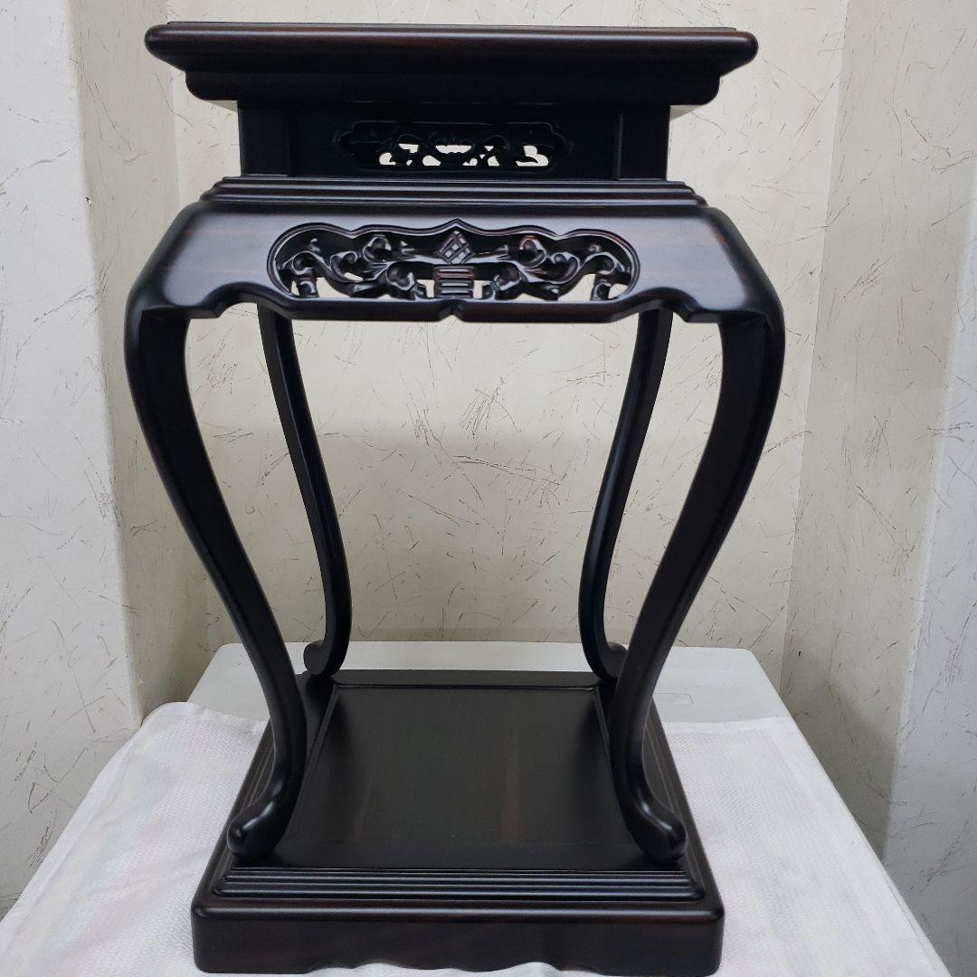 蔵出し特価　黒檀無垢　高卓　彫刻装飾付き28×28×高さ44cm