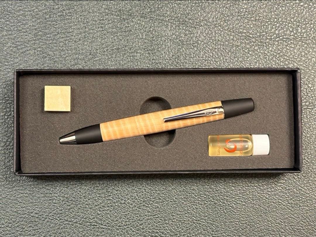 野原工芸 栃縮杢 ロータリー ボールペン シルバー金具 新品・未使用品