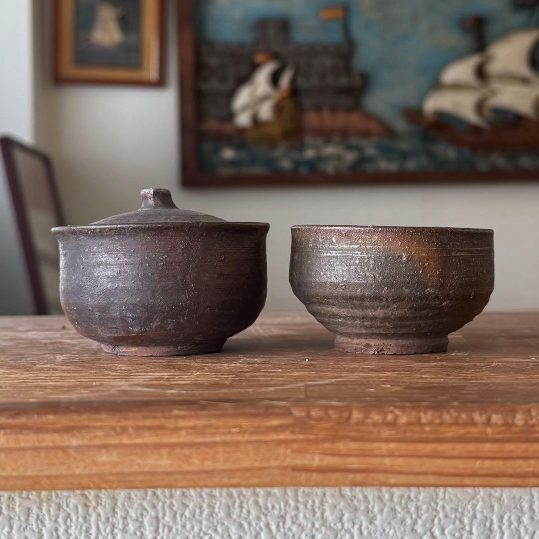 SNT454 真作 備前焼 人間国宝 藤原啓 宝瓶 湯冷し 二点 宝瓶直しあり