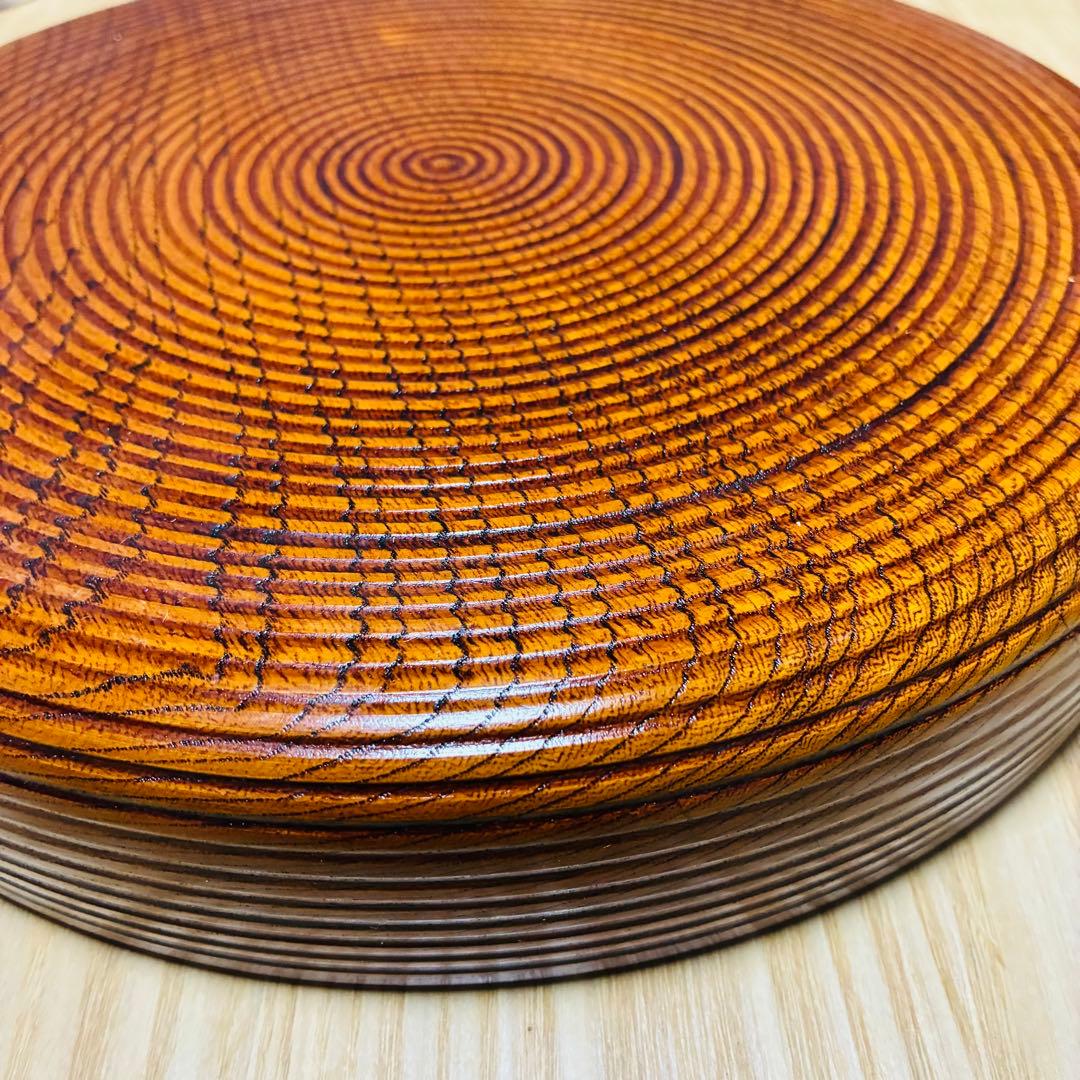 【高級】天然木くり抜き 丸盆 2枚セット 千筋挽き 菊紋 29cm 1.7万/枚