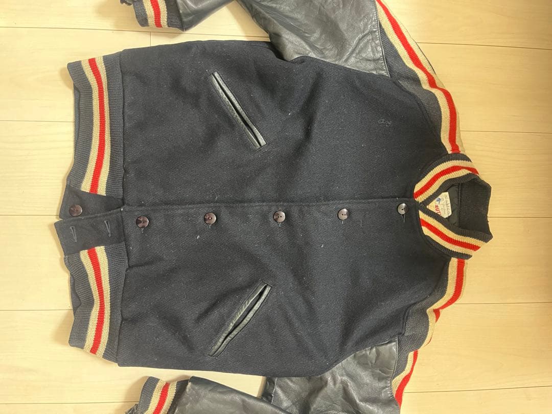 ネイビー ウール レザー ジャケット BUT WIN