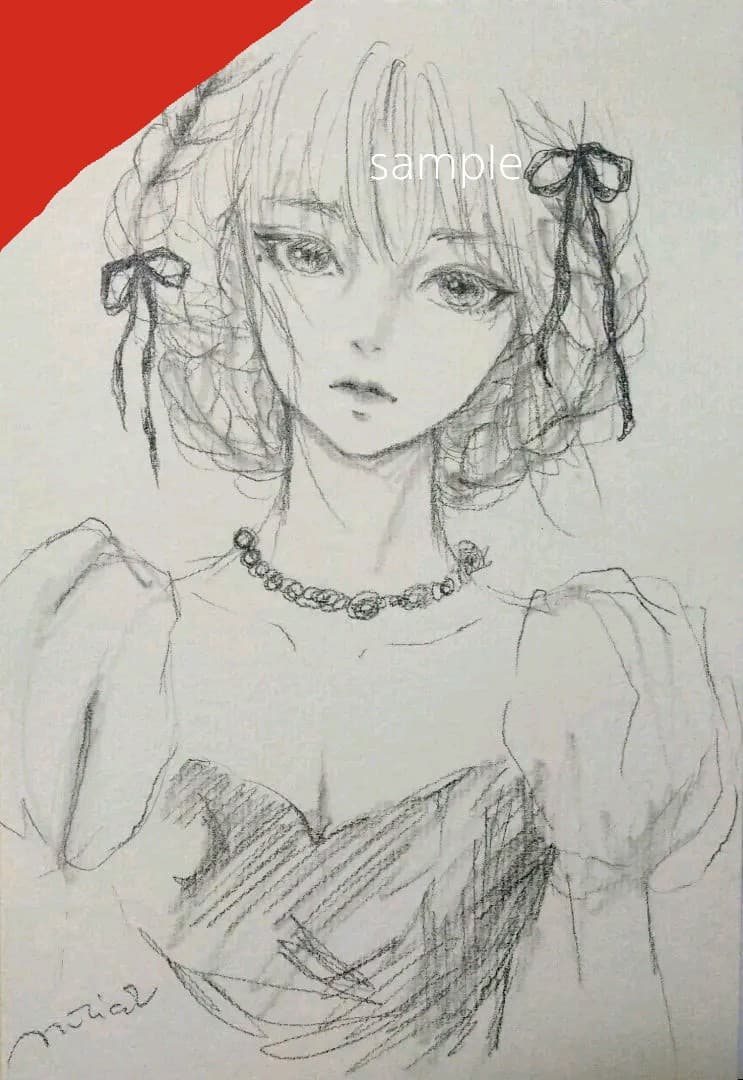 専用　絵画　手描きイラスト　原画　鉛筆画　ドローイング　リボン