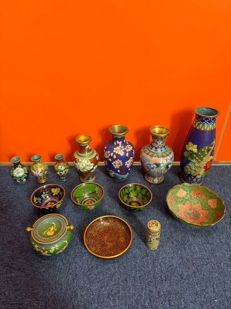 1840  七宝焼　景泰藍　まとめ売り　合計14個　時代物