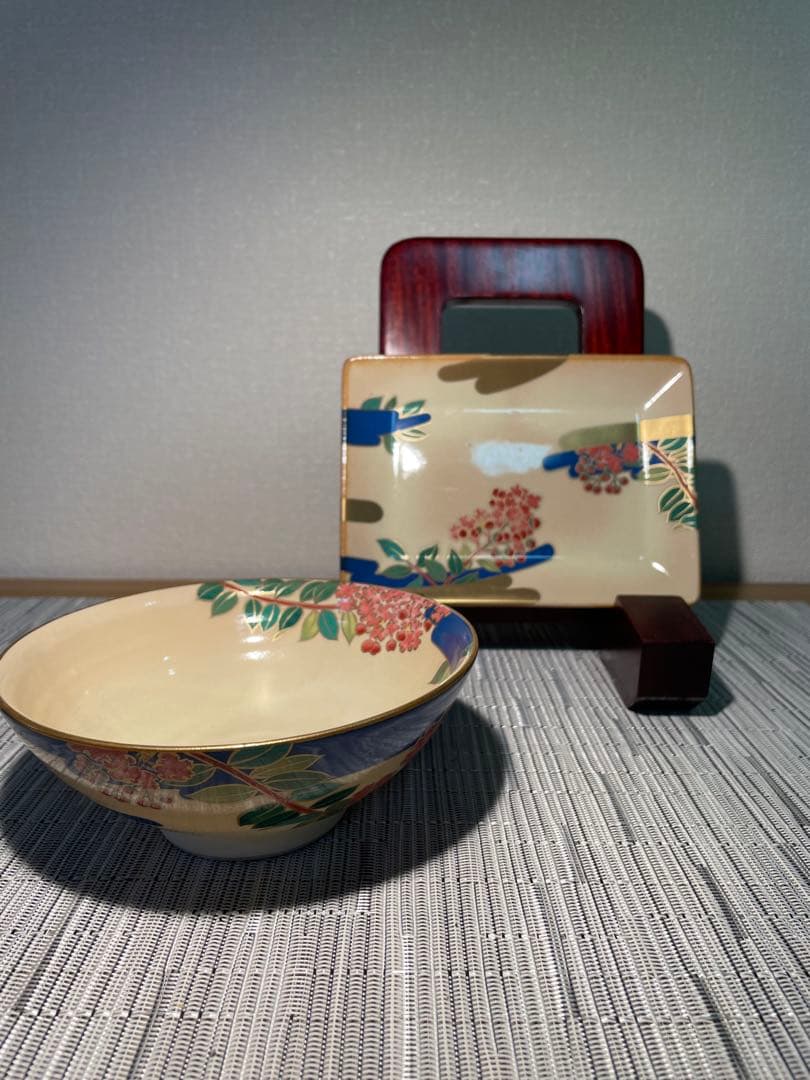 132桑野むつ子 京都 御所の花十二ヶ月【8月百日紅】抹茶椀・和陶皿 しおり付