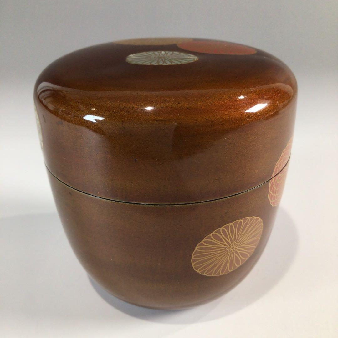 Ｐ３９０　棗　『二代　佐野長寛作』『即中斎　書付』『溜塗』『中棗』　共箱　茶道具