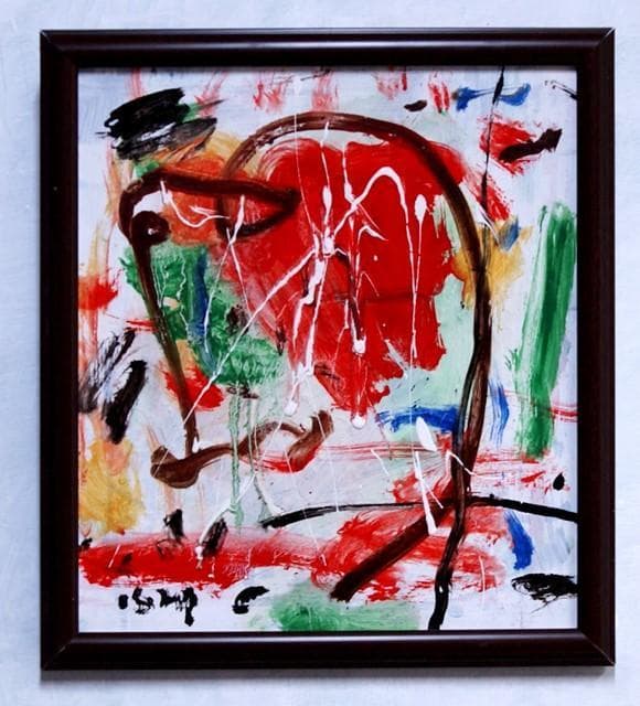 抽象画　「彩-32」　色紙に油彩の抽象画