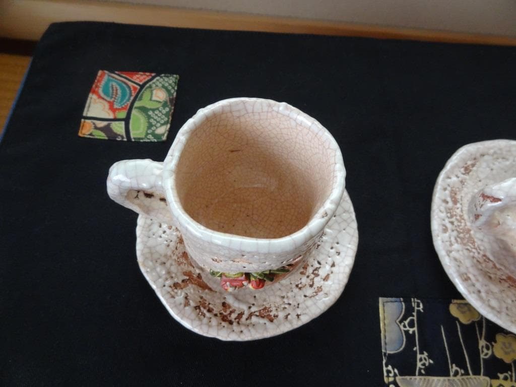 楽山焼　珈琲茶碗と夫婦湯呑 2点　カップ＆ソーサー　ペア　水月焼　二六焼