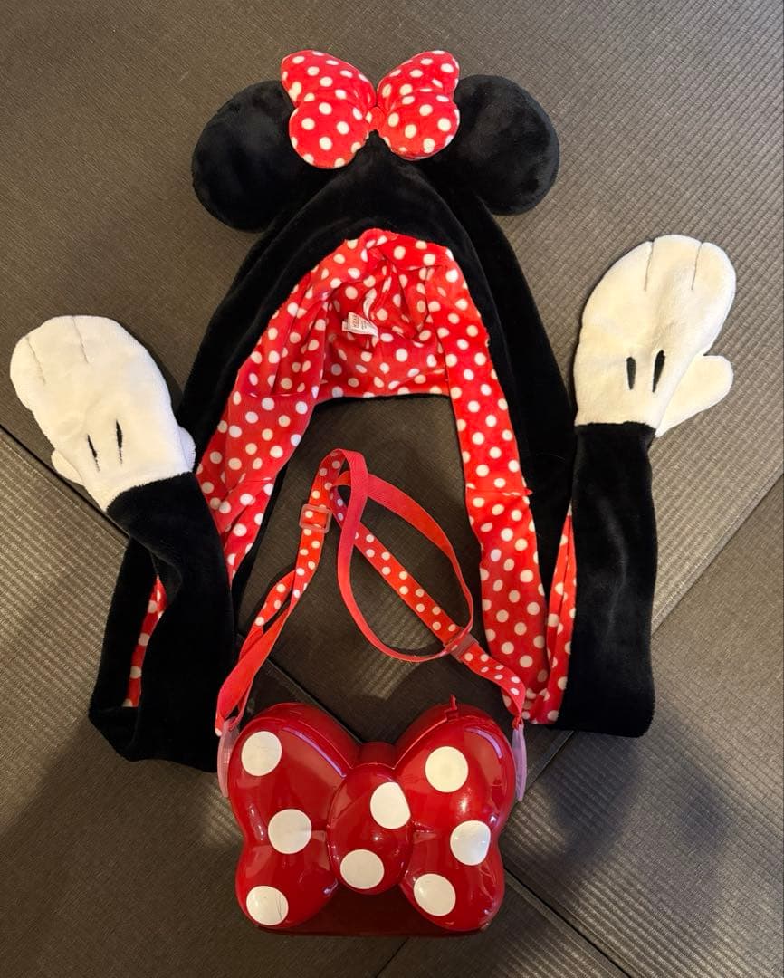 【お得】ミニーファンキャップマフラー、ポップコーンケース　セット