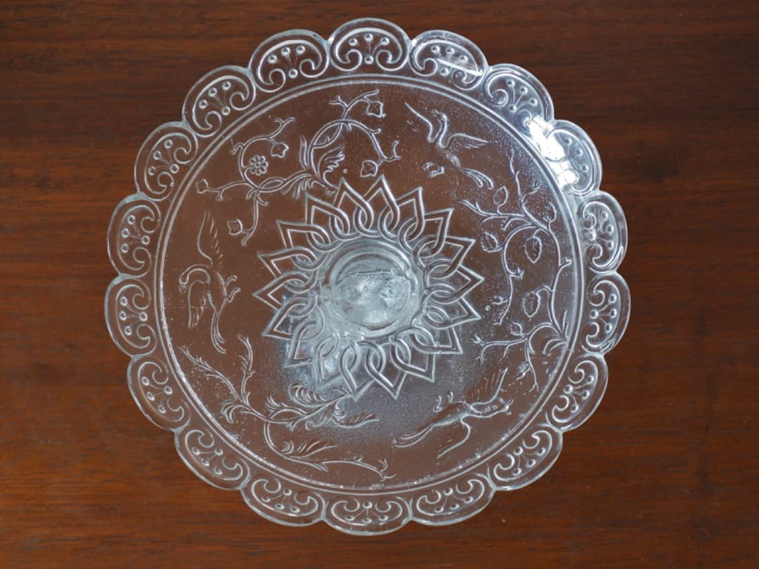 フランス　19世紀　ヴィクトリアンガラス　菓子器　高足皿　アンティークQ2206