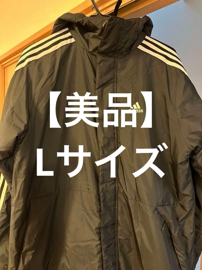 【美品】adidas フード付きロングコート 黒