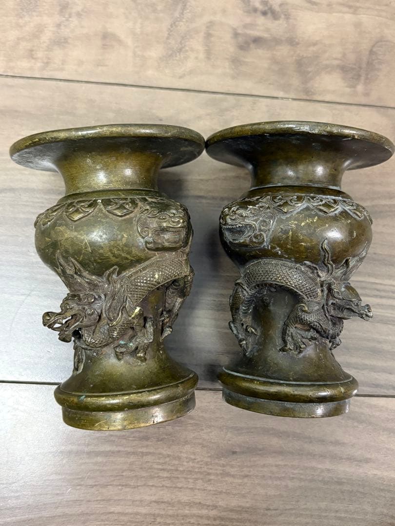 ▽ 錆物師 『鍋長』作江戸時代 龍雕刻 宣德銅製 古董