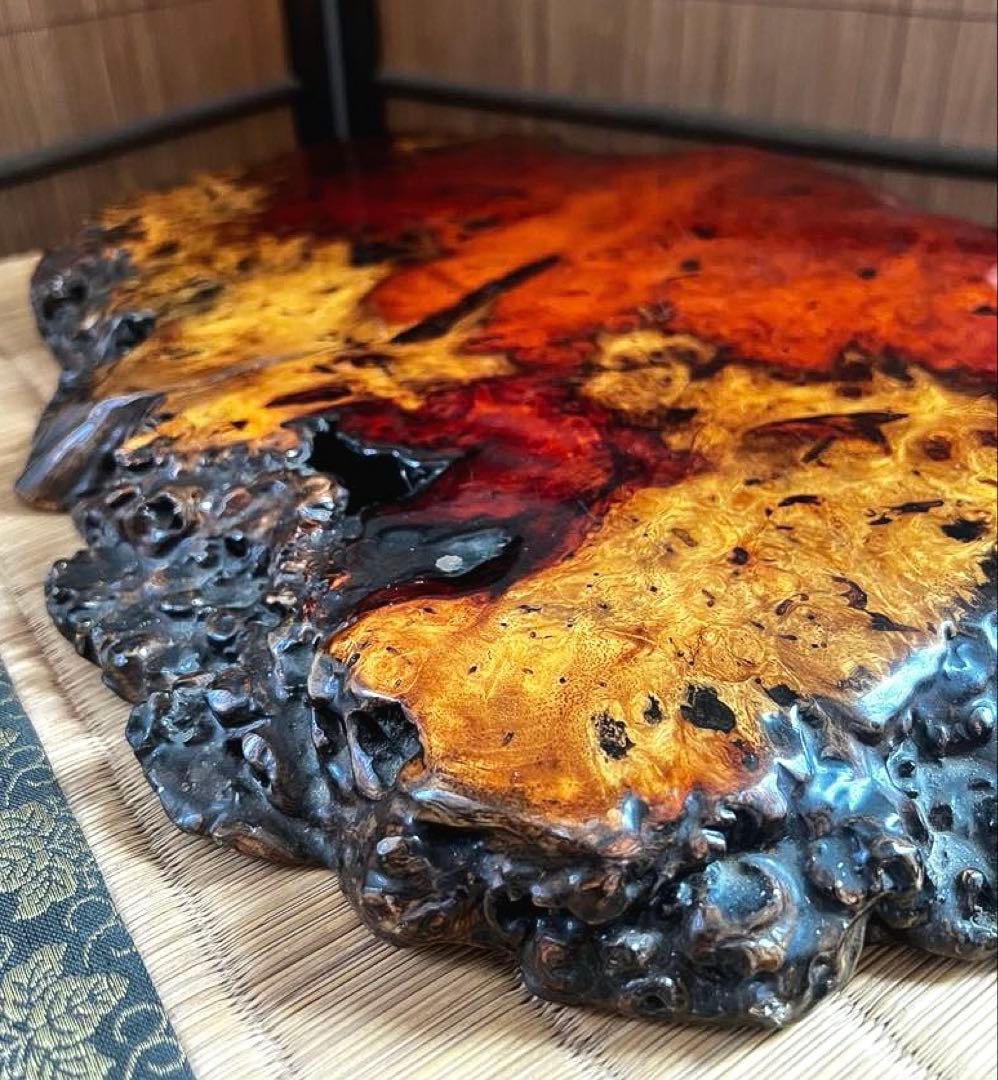 天然時代木 花梨 玉杢 美杢 瘤 花台 香台 盆栽台 敷板 46㎝