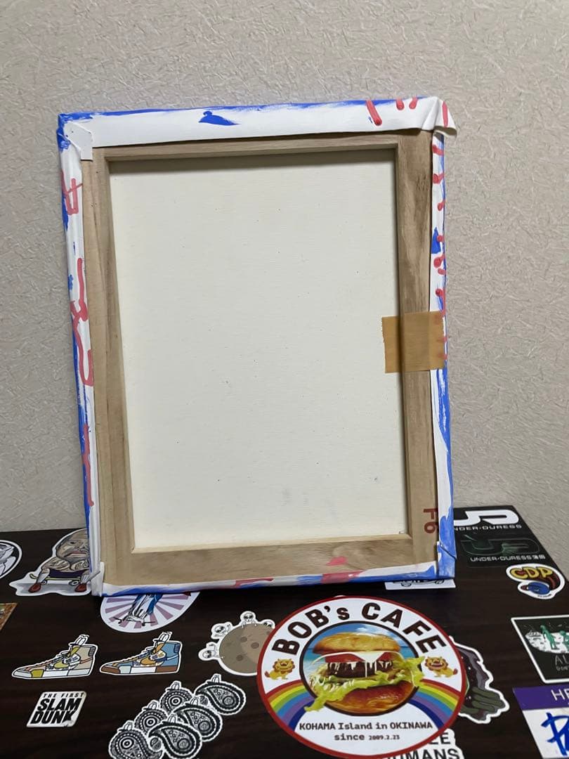 青とピンクの抽象画 キャンバスアート