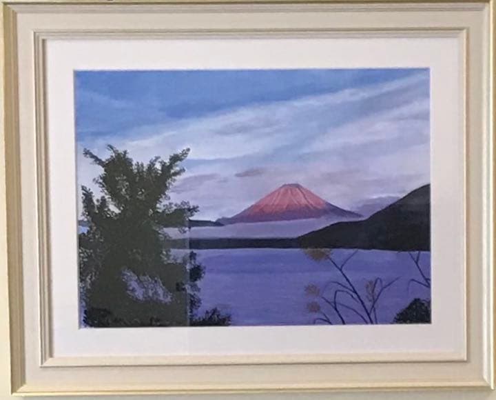 絵画　水彩画　風景画　「赤富士」 shiro 作　額付き　F8サイズ