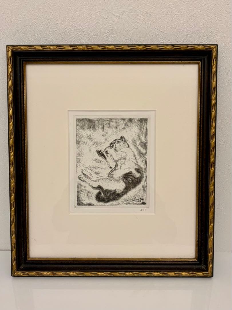 藤田嗣治　猫　額　銅版画　エッチング　シャーマンコレクション