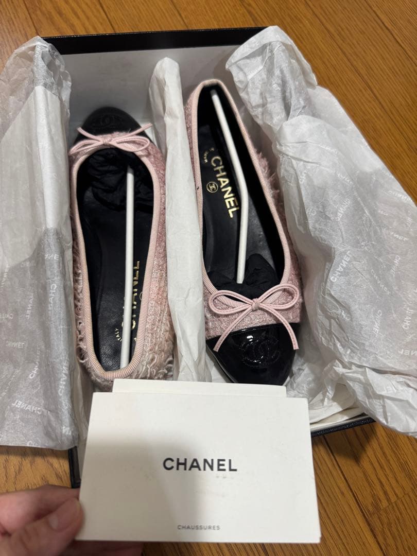CHANEL フラットシューズ ピンク 36.5 ツイード 23サクラ　シャネル