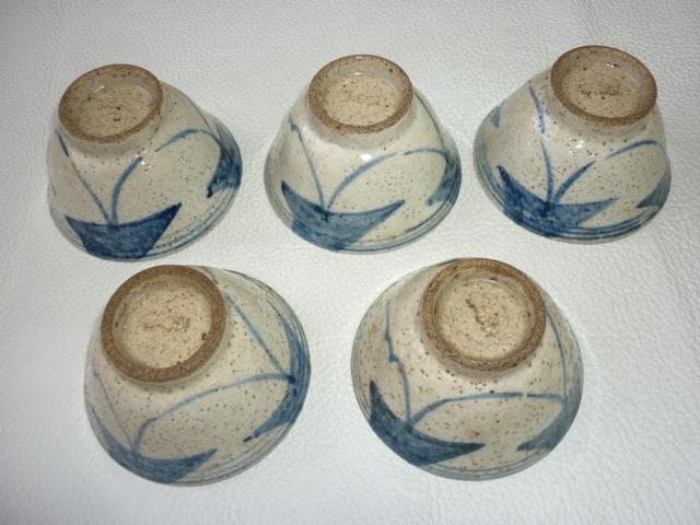 ◆希少美品 1880年頃（明治時代！古曽部焼き 素朴な染付 ぐいみ/お猪口 5客