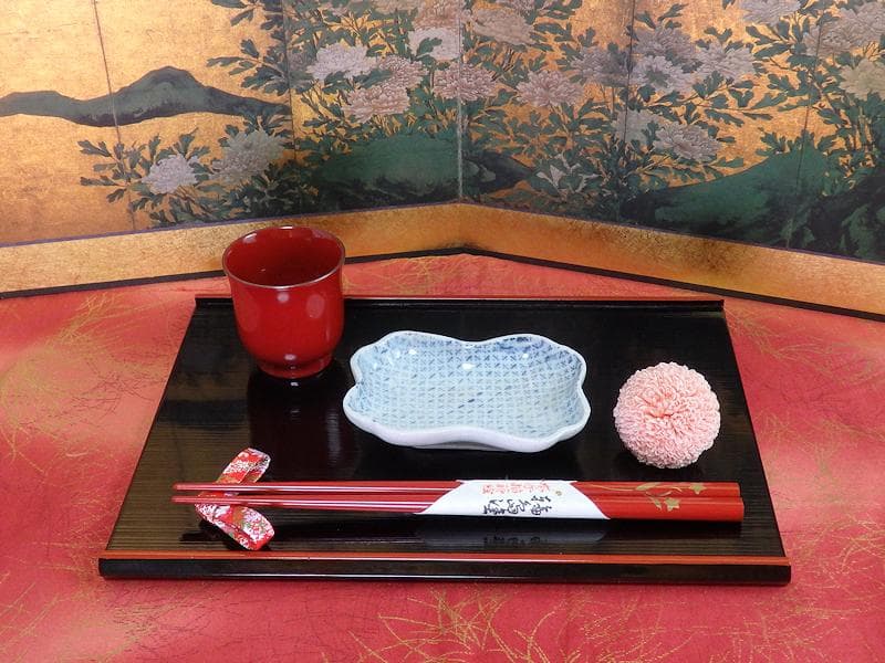 古伊万里　染付　型刷印判　幾何学文様の図　変形皿　E578 AS-CWh