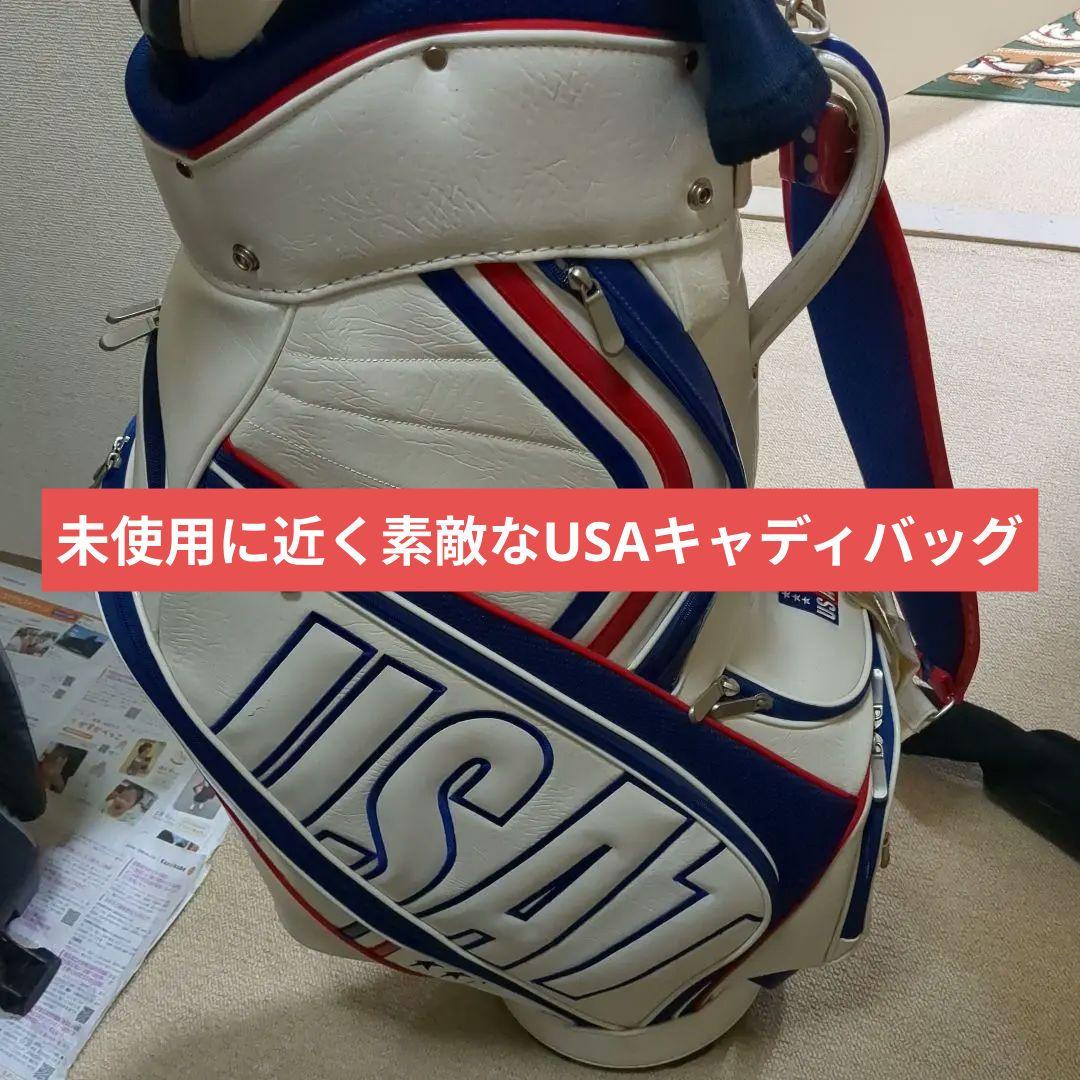 未使用に近いUSA キャディバッグ ホワイト/レッド/ブルー