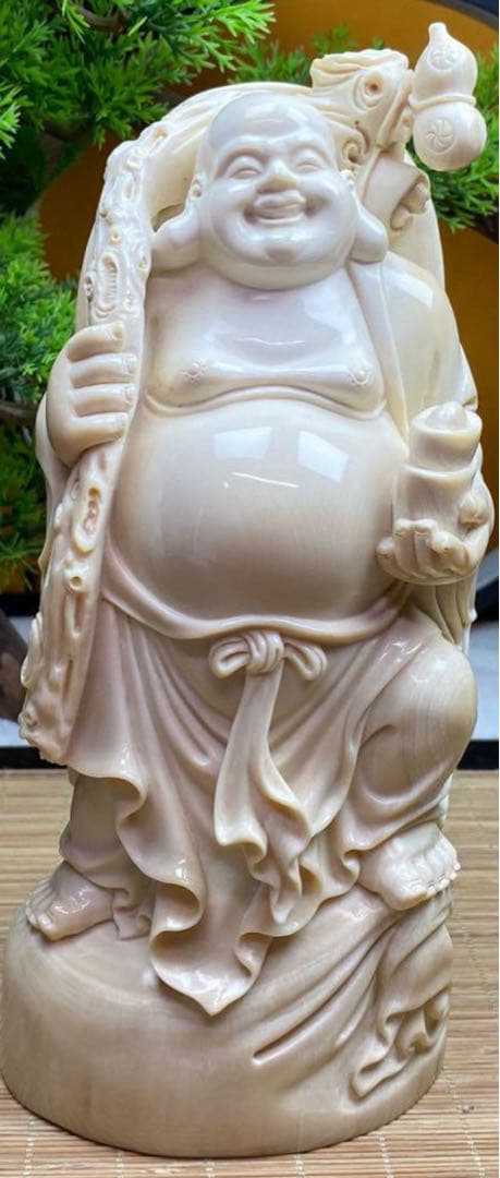 天然マンモス牙美しい手作り弥勒仏 置物
