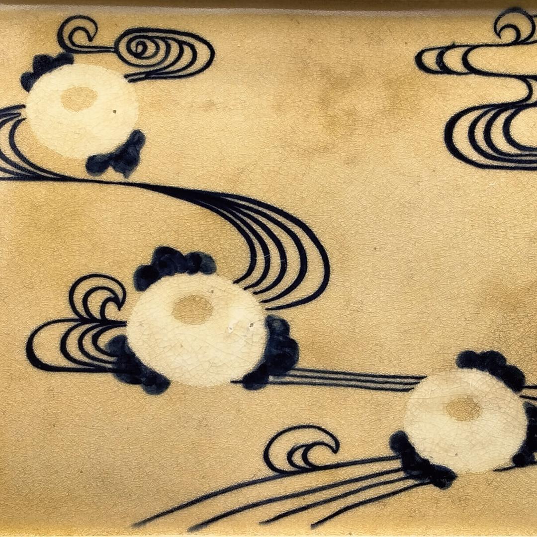 京焼 泰山窯 染付流水菊花文 九寸四方皿