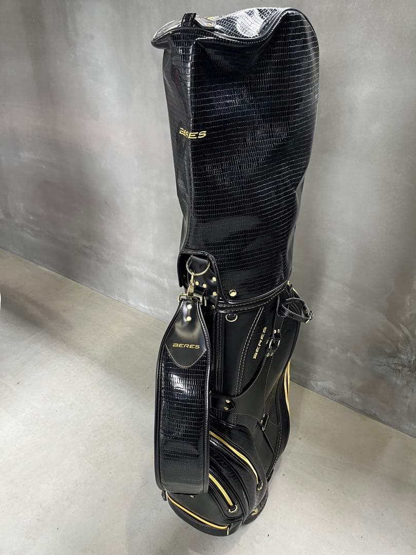 BERES ゴルフバッグ 黒/ゴールドクロコダイル風　本間ゴルフ