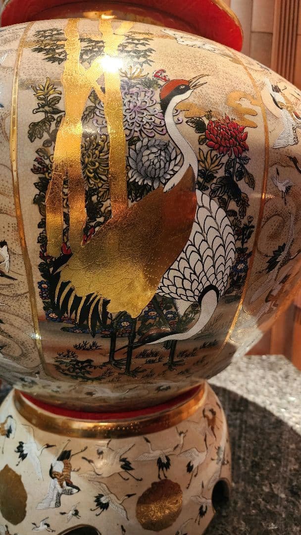 薩摩焼 特大 飾り壺 大壺 金襴手 金彩