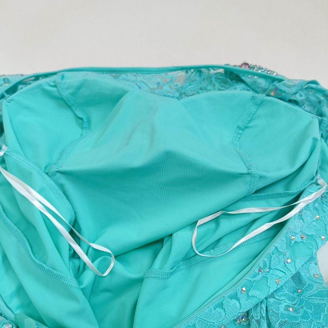 中国製 社交ダンス衣装 エメラルドグリーン レース ビジュー M インナー付