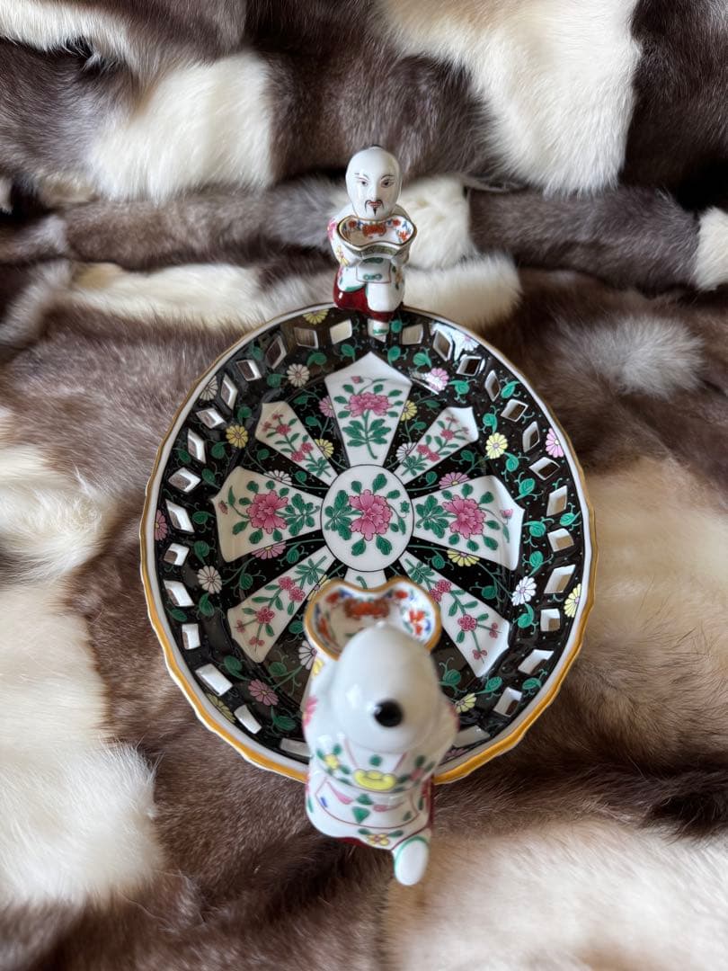 HEREND ヘレンド　西安の黒　29cm透かしディッシュ トレイ　マンダリン