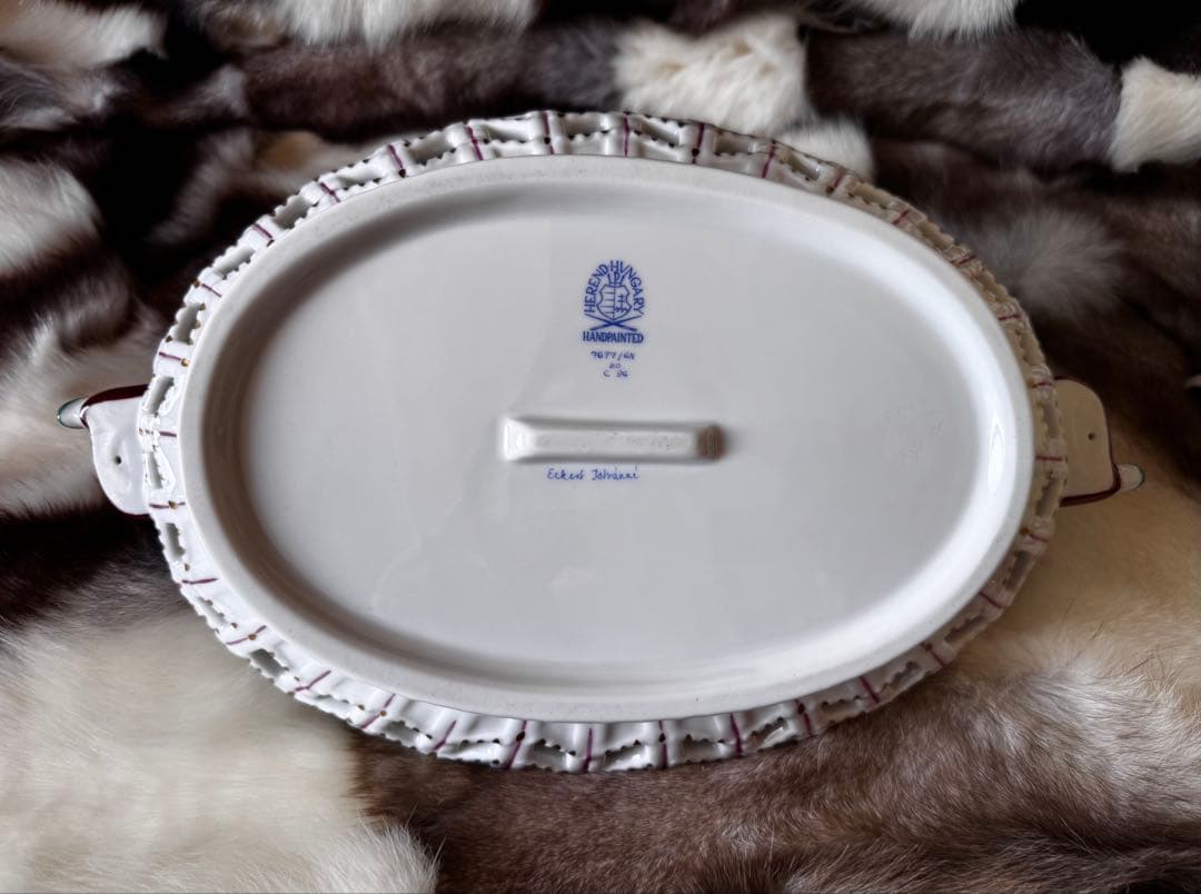 HEREND ヘレンド　西安の黒　29cm透かしディッシュ トレイ　マンダリン