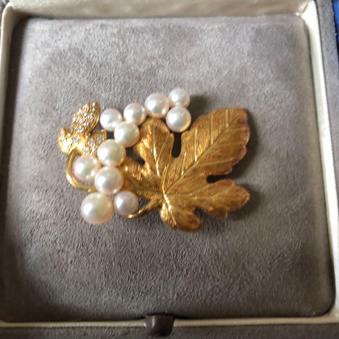 18金ミキモトパールブローチ　ダイヤ付き
